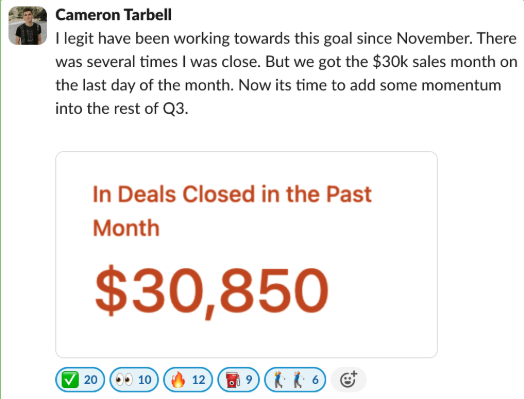 Cameron Tarbell client win screenshot